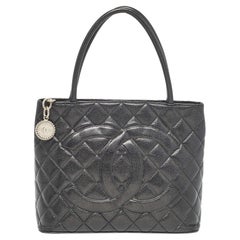 Chanel Black Quilted Caviar Leather Medallion Tote