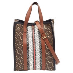 Burberry Black/Brown TB Monogram Coated Canvas and Leather Stripe Portrait Tote
