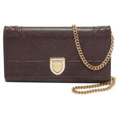 Dior Burgundy Leather Diorama Wallet on Chain