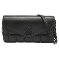 Michael Kors Black Quilted Leather Carmen Wallet On Chain