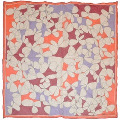 Retro Anne Klein "Multi-White Flowers" in Silk Chiffon With Lavender Borders Scarf