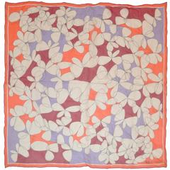 Anne Klein "Multi-White Flowers" in Silk Chiffon With Lavender Borders Scarf 11