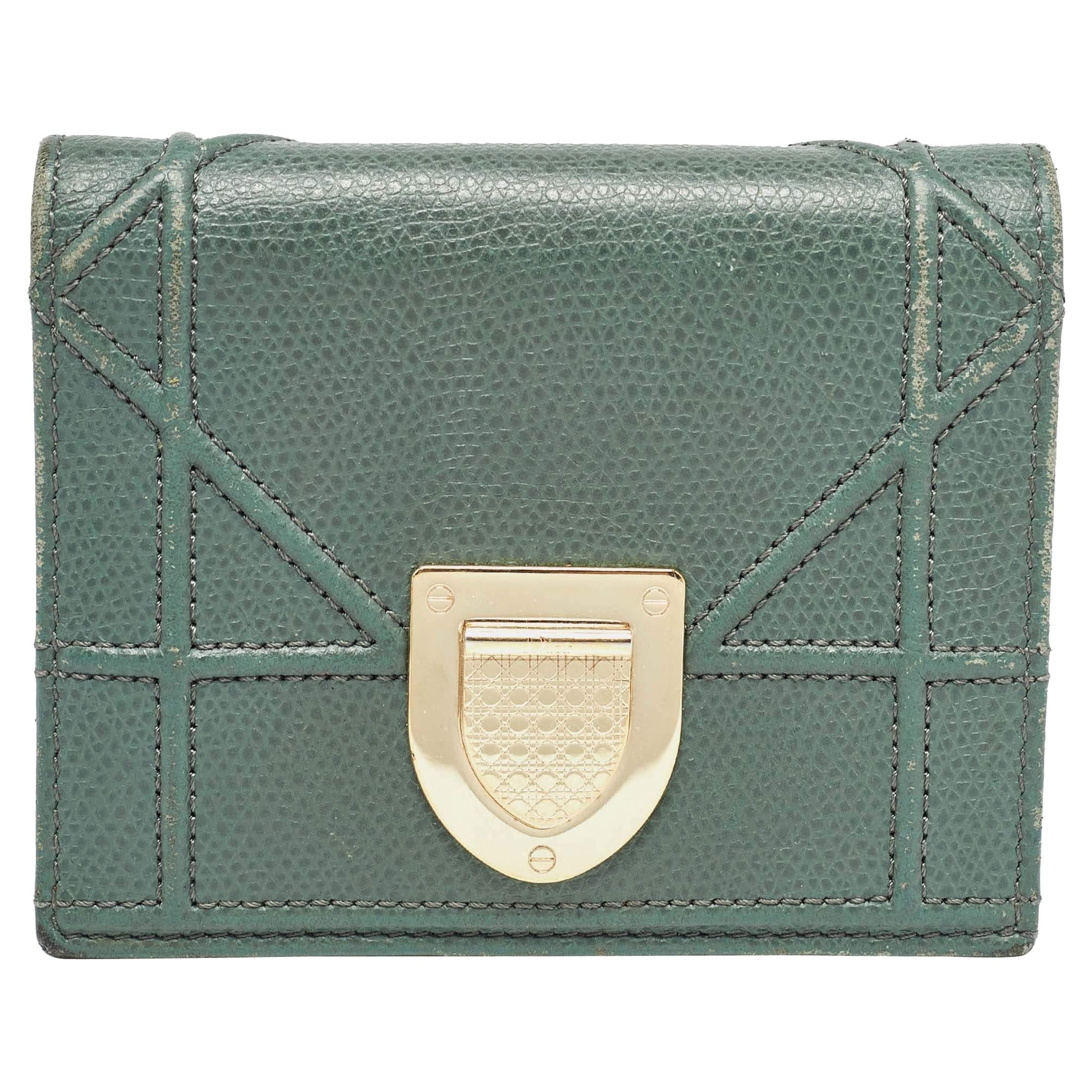 Dior Green Leather Diorama Bifold Compact Wallet