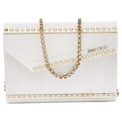 Jimmy Choo Off White Pearl Embellished Acrylic and Leather Candy Chain Clutch
