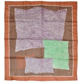 Pañuelo Jan C Estampado a Mano Zig Zag Multicolor con Borde Marrón