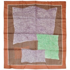 Jan C Hand-Printed Zig-Zag Multi-Color with Brown Border Scarf