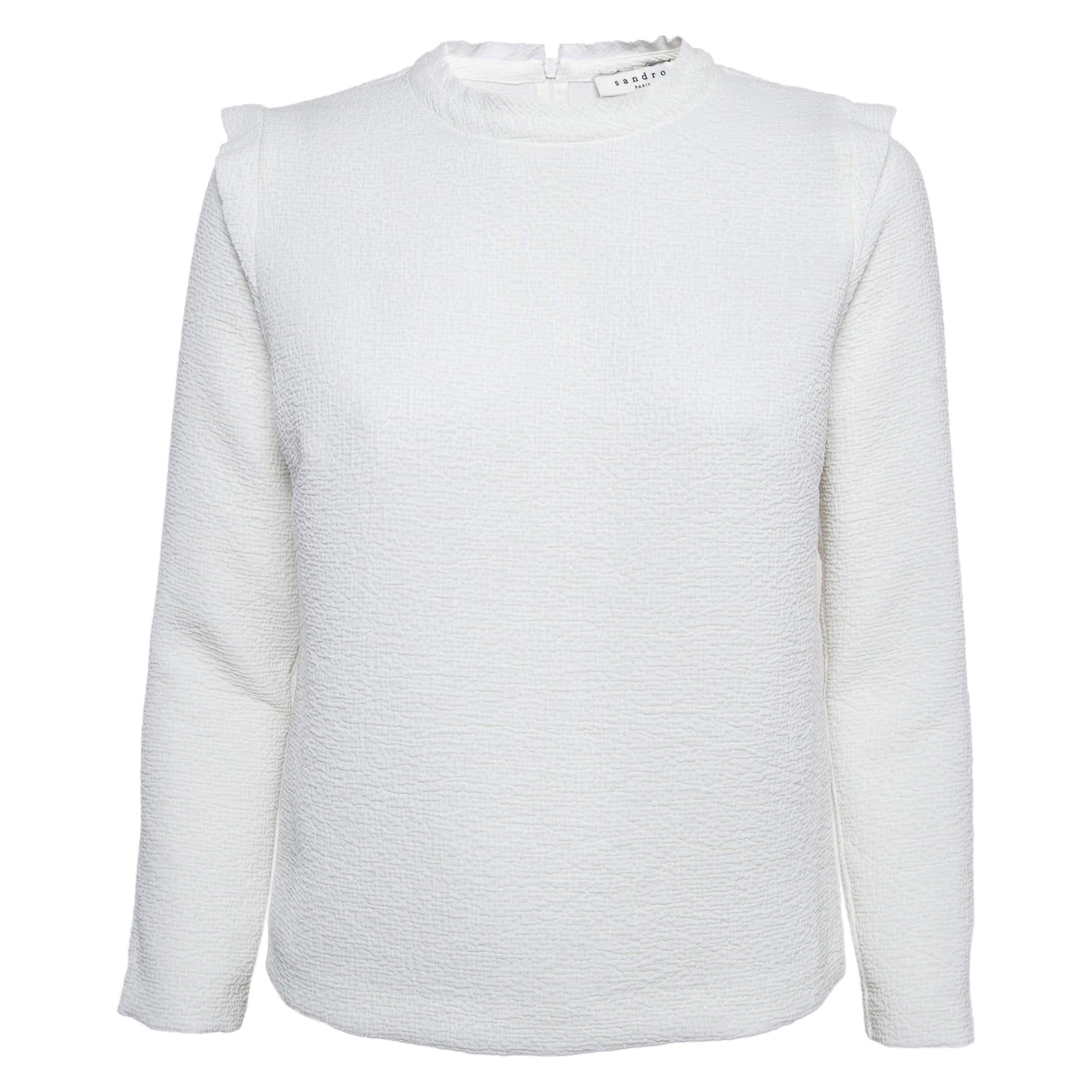 Sandro White Gauze Long Sleeve Top S For Sale