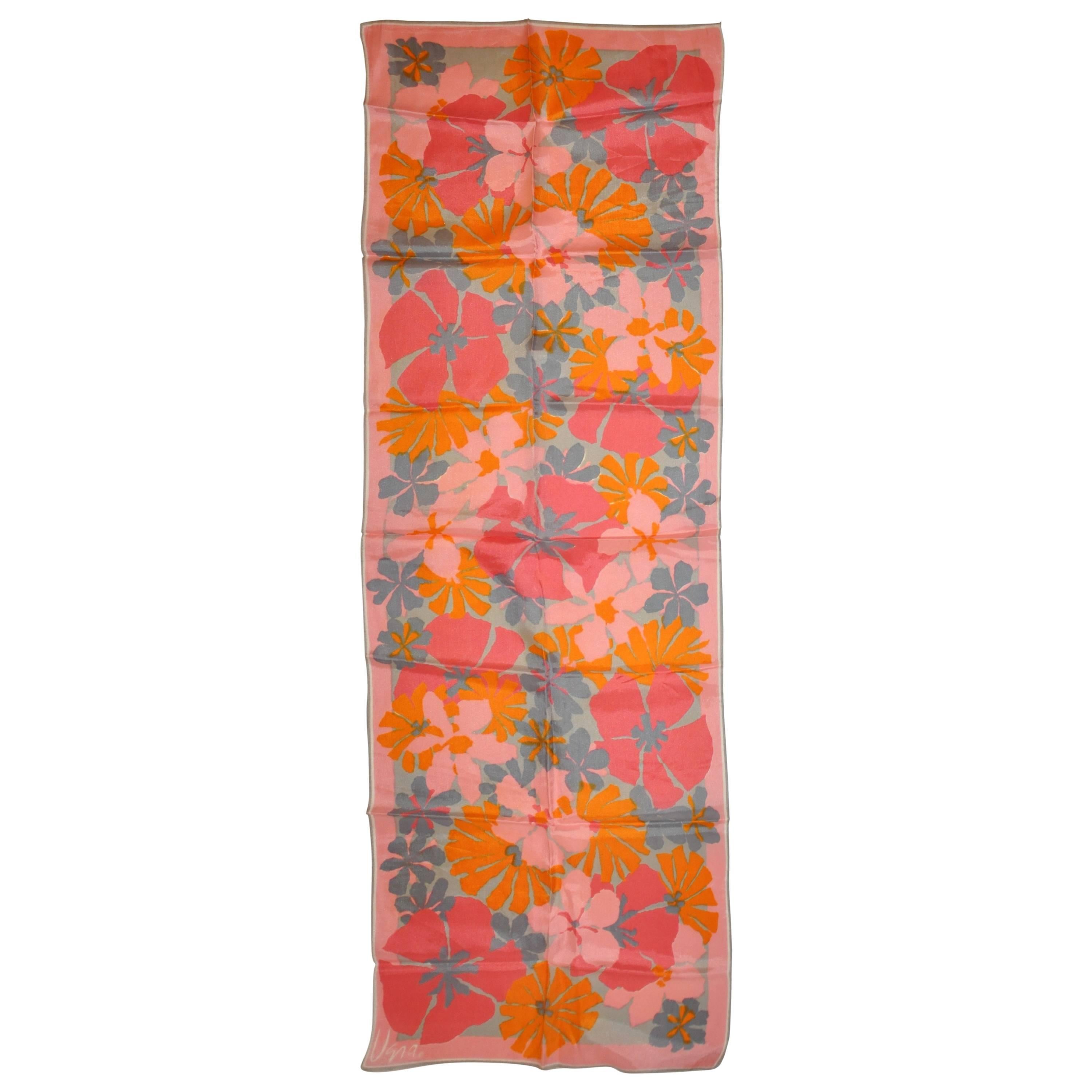 Mehrfarbiger Schal ""Floral" in Grau, Rose, Rosa & Tangerine im Angebot
