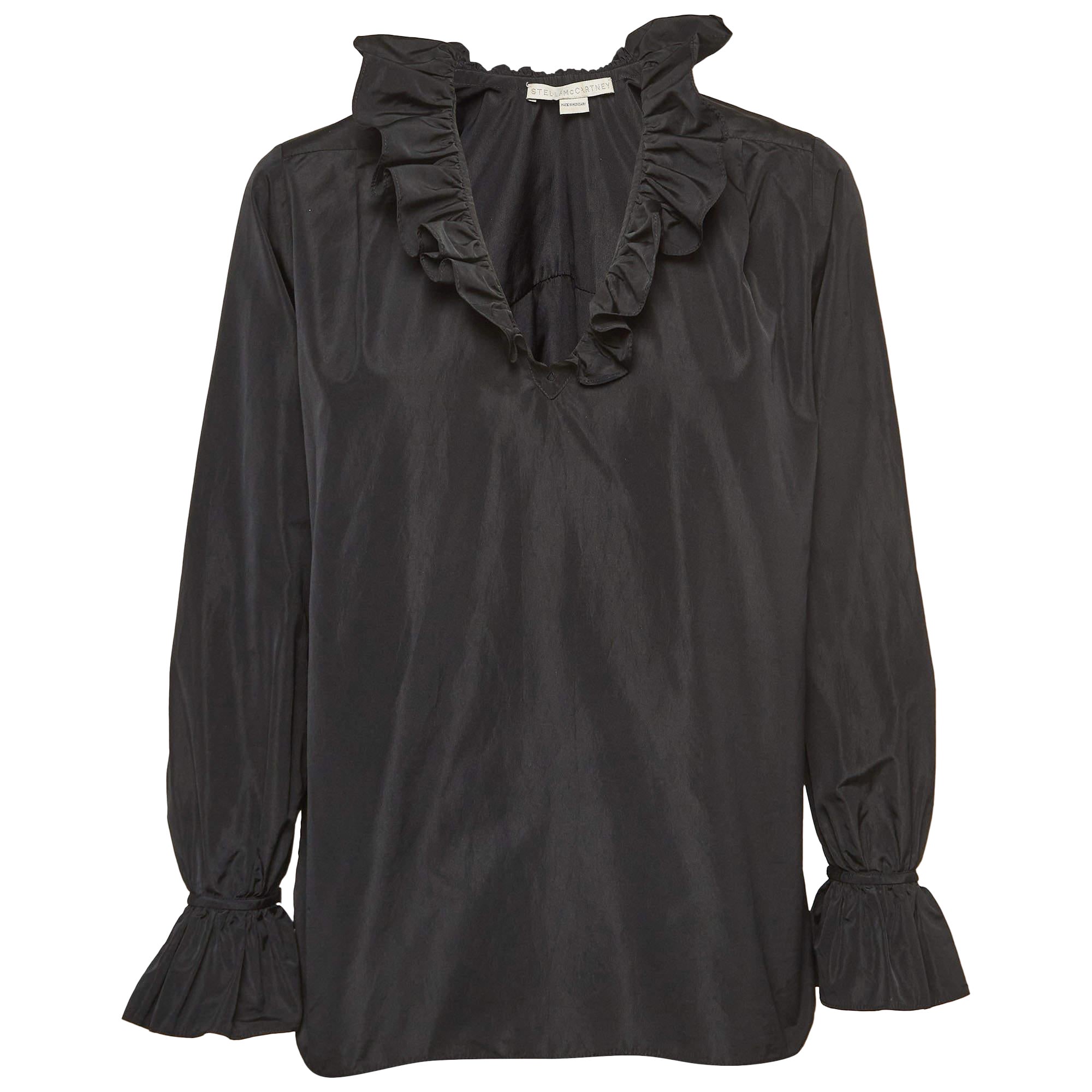 Stella McCartney - Top con scollo a V increspato in crepe di misto seta nero S.I.V.S.