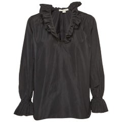 Stella McCartney Schwarzes Top mit gerafftem V-Ausschnitt aus Seidenmischung und Krepp S