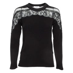 Sandro Black Lace Trim Crepe Crew Neck Top S