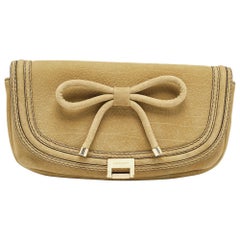 Burberry Green Nubuck Leather Bow Flap Clutch