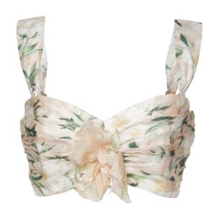 Zimmermann Sujetador fruncido de mezcla de lino con estampado floral multicolor M