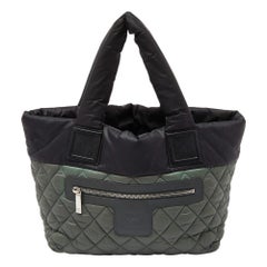Chanel Green/Grey Quilted Nylon Coco Cocoon Tote