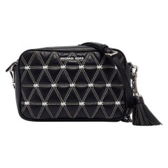 Michael Kors Schwarz/Weiß Gestepptes Leder Medium Ginny Umhängetasche