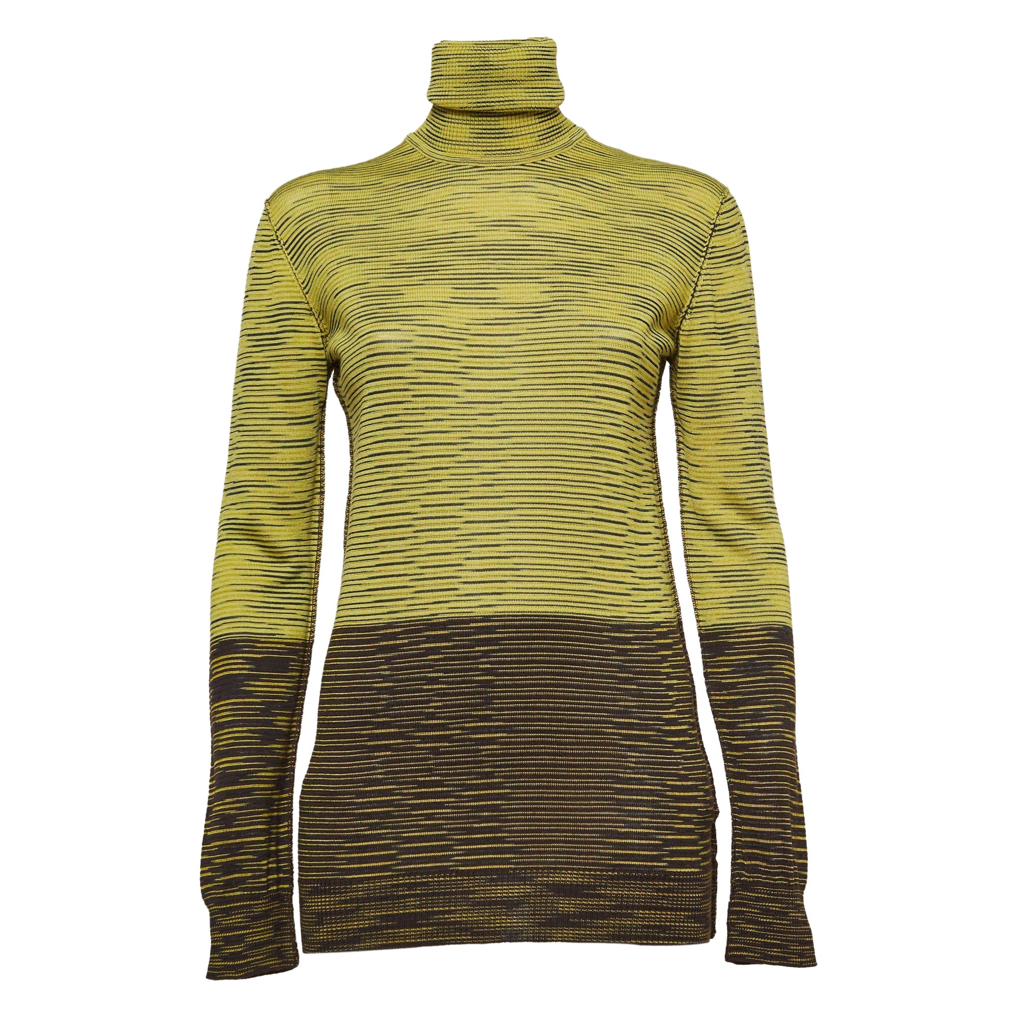 M Missoni Yellow/Brown Patterned Knit Turtle Neck Sweater L.
