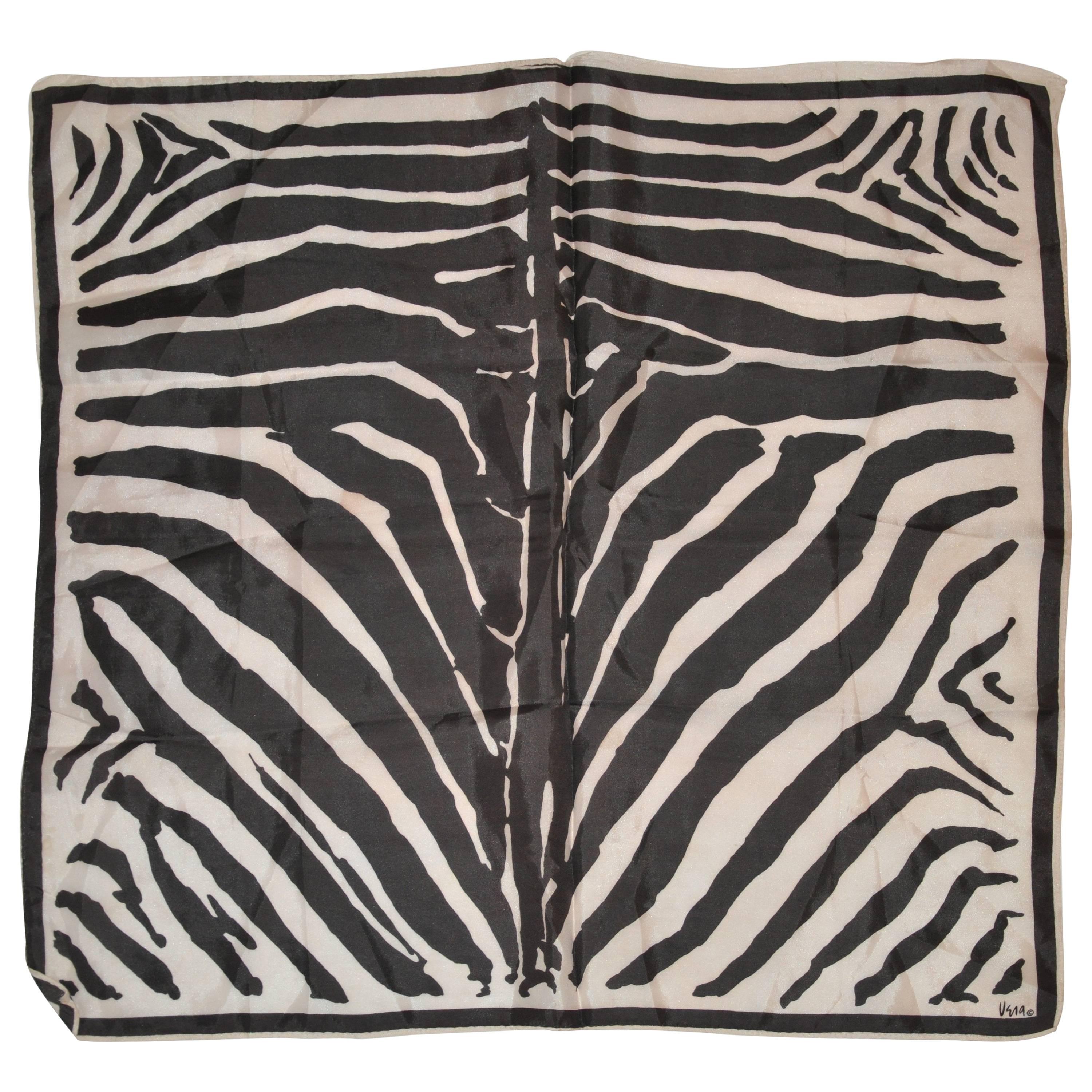 Vera Fawn & Black Zebra Stripe Silk Scarf For Sale