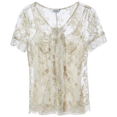 Moschino Cheap and Chic Gold Floral Lace Half Sleeve Top S