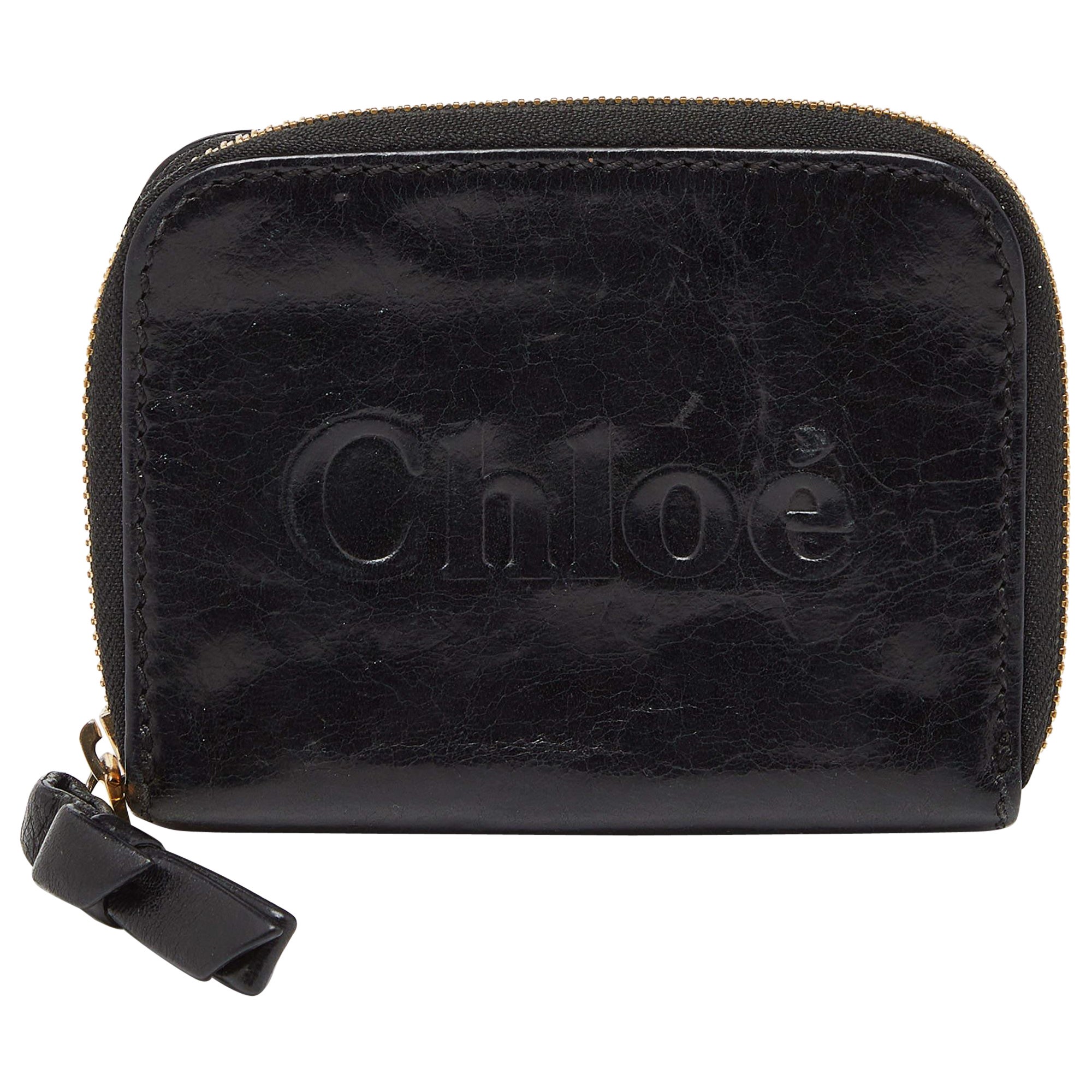 Chloe Black Leather Zip Compact Wallet For Sale