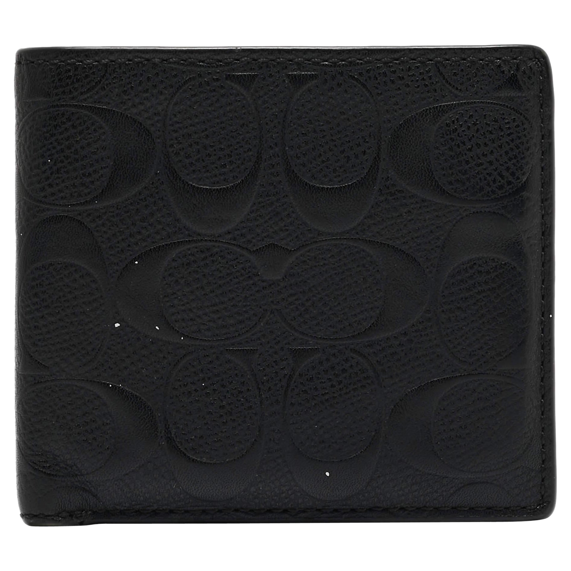Coach Black Signature Embossed Leather Bifold Wallet For Sale