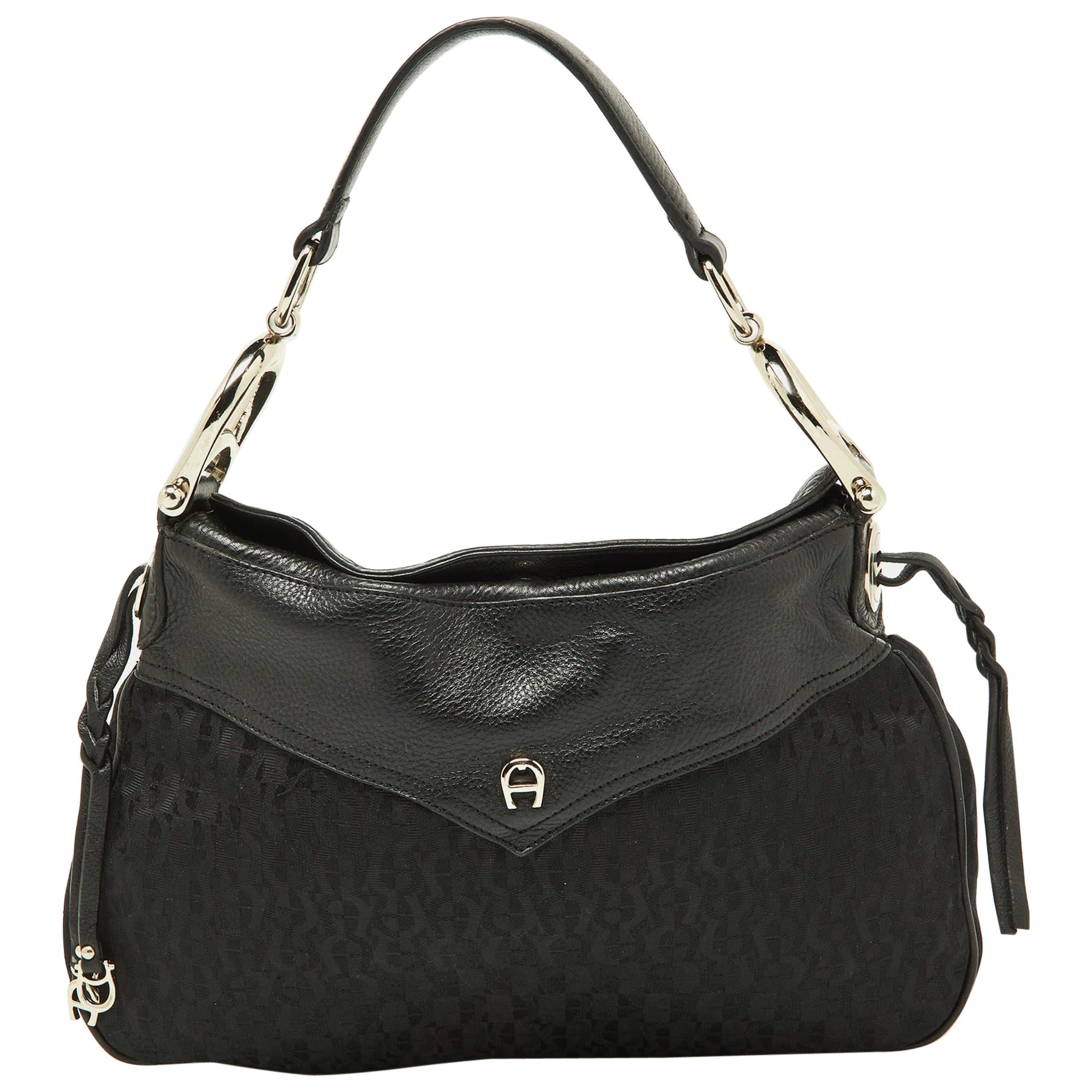 Aigner Black Signature Canvas and Leather Hobo For Sale