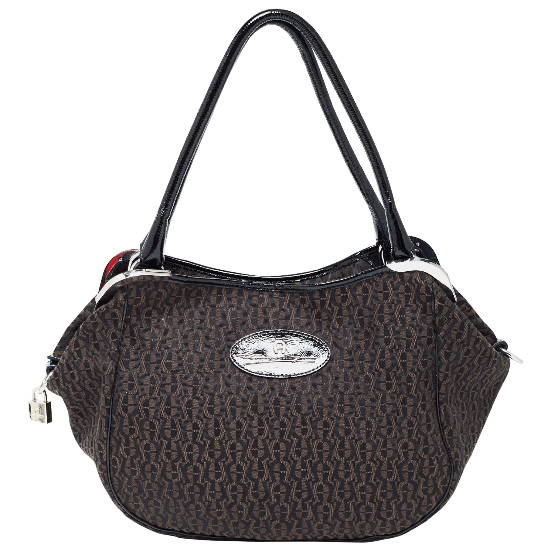Aigner Black/Brown Signature Canvas Logo Hobo For Sale