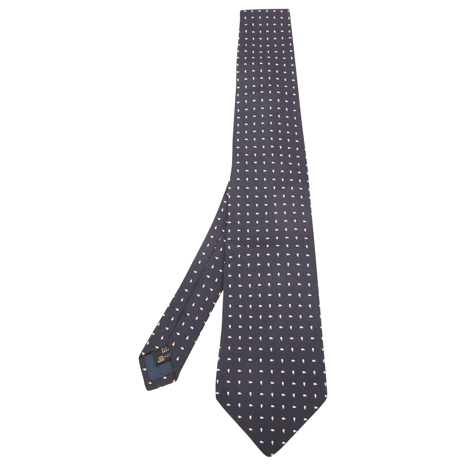 Ermenegildo Zegna Vintage Navy Blue Paisley Silk Jacquard Traditional Tie