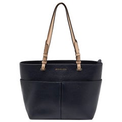Michael Kors Dark Blue/Beige Leather Bedford Tote