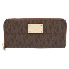 Michael Kors Brown Signature Coated Canvas Logo Zip Around Wallet