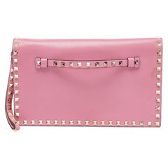 Valentino Pink Leather Rockstud Wristlet Clutch