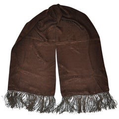 Coco-Brown Floral Print Doubled-Layered Hand-Knotted Silk Fringe Scarf