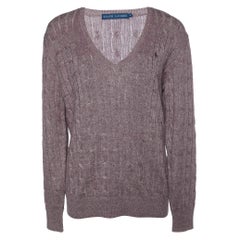 Ralph Lauren Purple Linen & Alpaca Knit V-Neck Sweater M