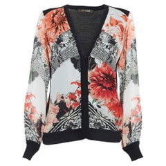 Roberto Cavalli Cardigan abbottonato in seta e maglia con stampa floreale rosso/nero M. I.