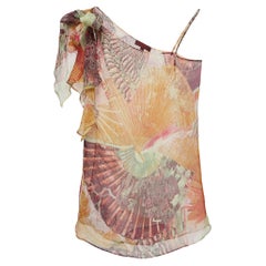 Kenzo - Top in seta stampata multicolore con spalline semi trasparenti - S