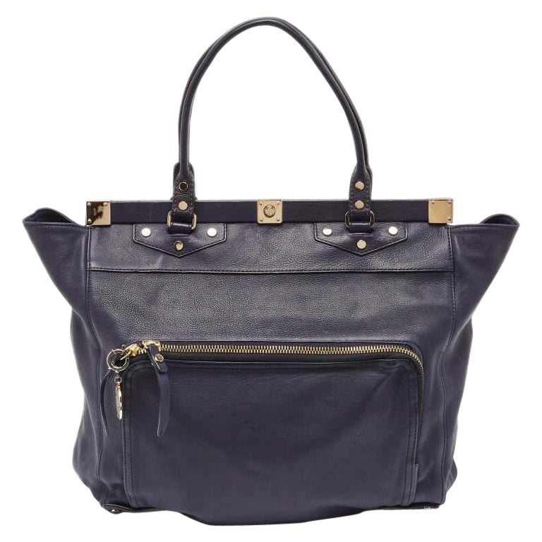 Lanvin Navy Blue Leather Magnetic Frame Tote For Sale