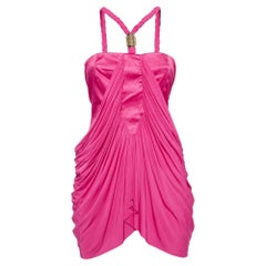Elisabetta Franchi Fuchsia Rosa Stretch Krepp Metalldetail gerafftes Oberteil M