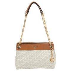 Michael Kors Weiß/Braun Signature Coated Canvas and Leather Small Susan Tote