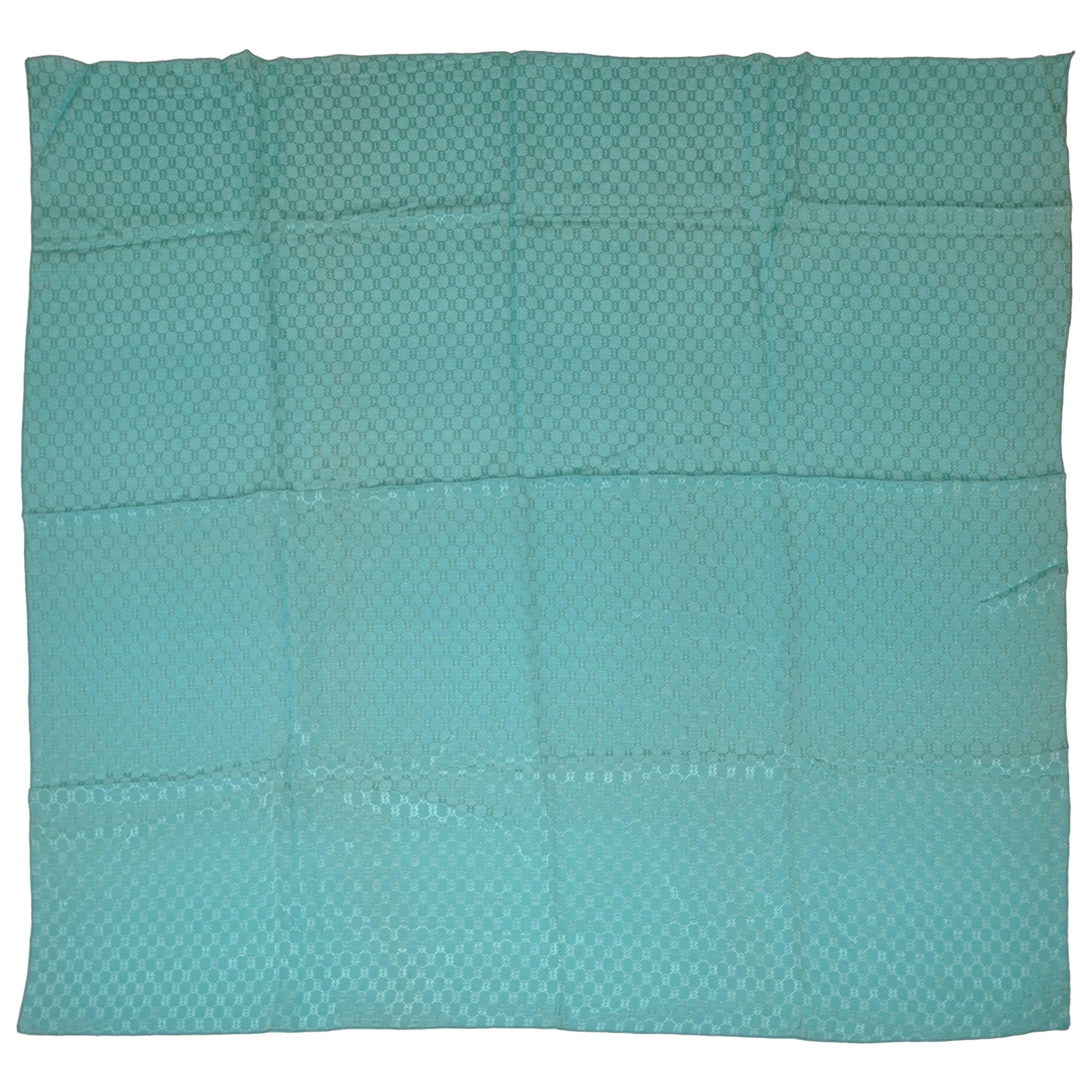 Turquoise "Hand-Knotted" Textured Silk Crepe Di Chine Scarf For Sale