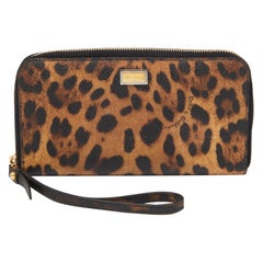 Dolce & Gabbana Leopard Print Coated Canvas Zip Around Wristlet Wallet
