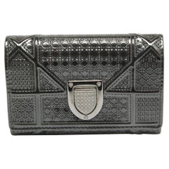 Dior Grey Microcannage Patent Leather Diorama Trifold Wallet