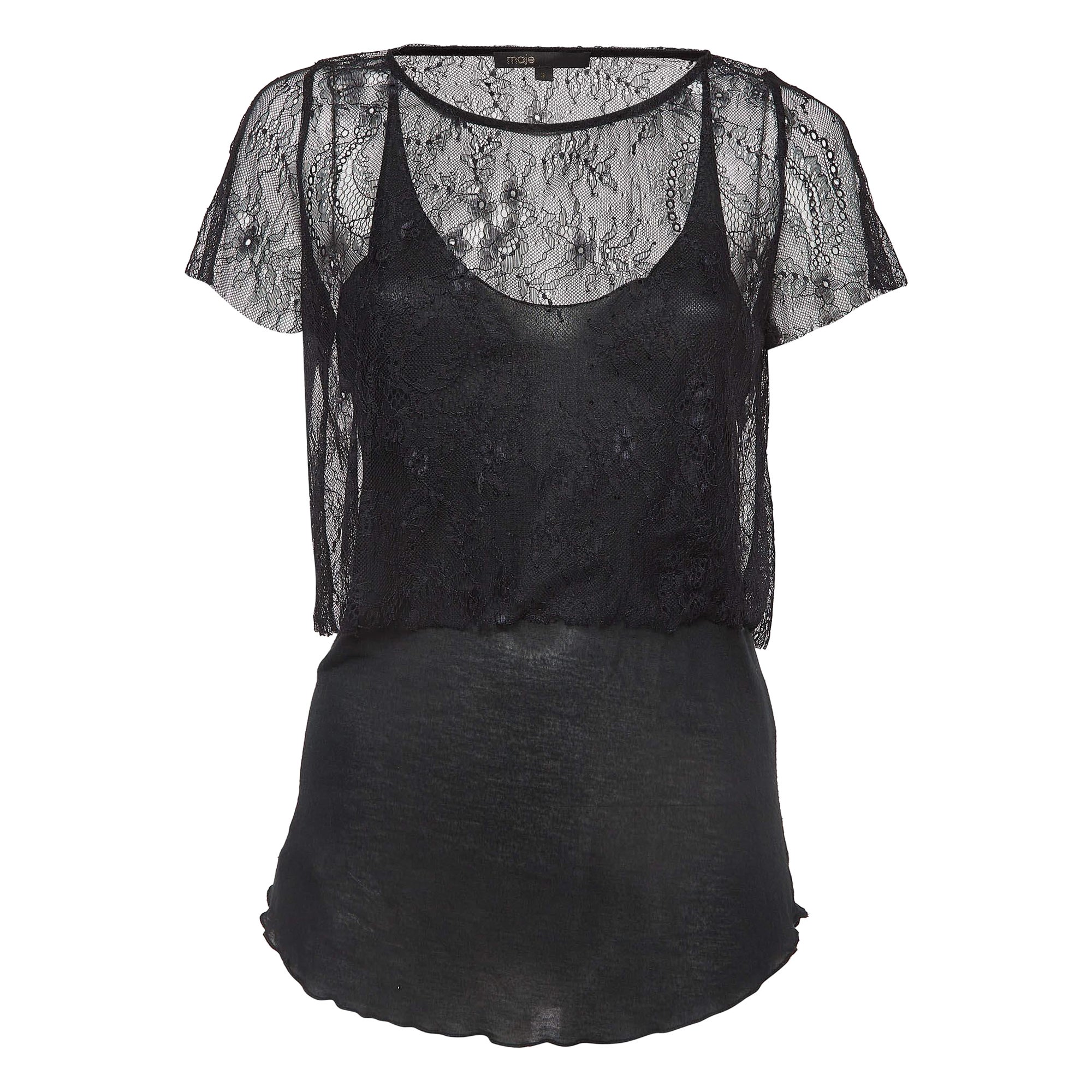 Maje - Top a strati in maglia e pizzo nero - L.L.A.