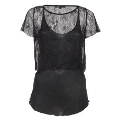 Maje Schwarz Gemustertes Top aus Spitze und Strick L