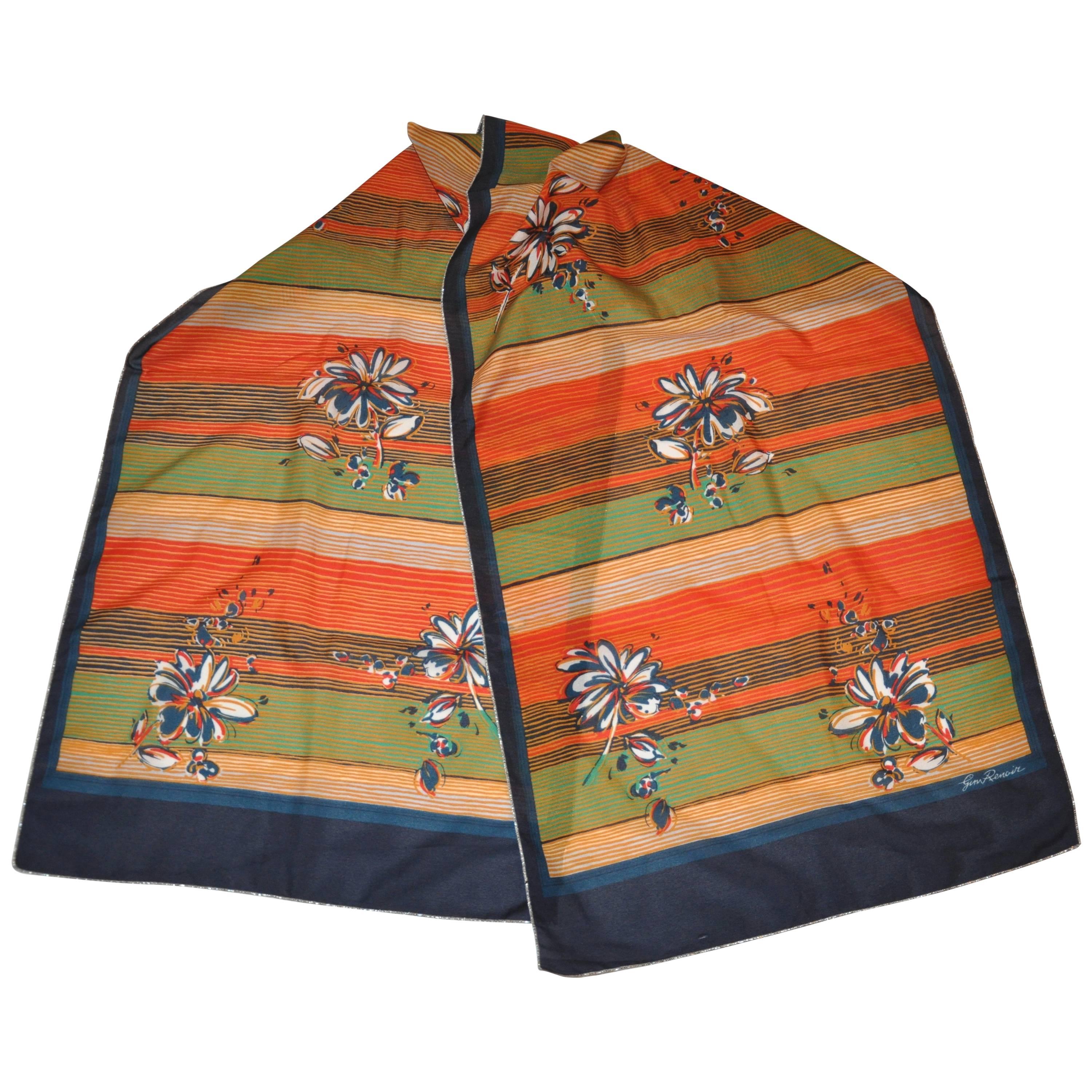 Sciarpa Renoir grande multicolore con bordi in piuma d'argento metallizzato in vendita