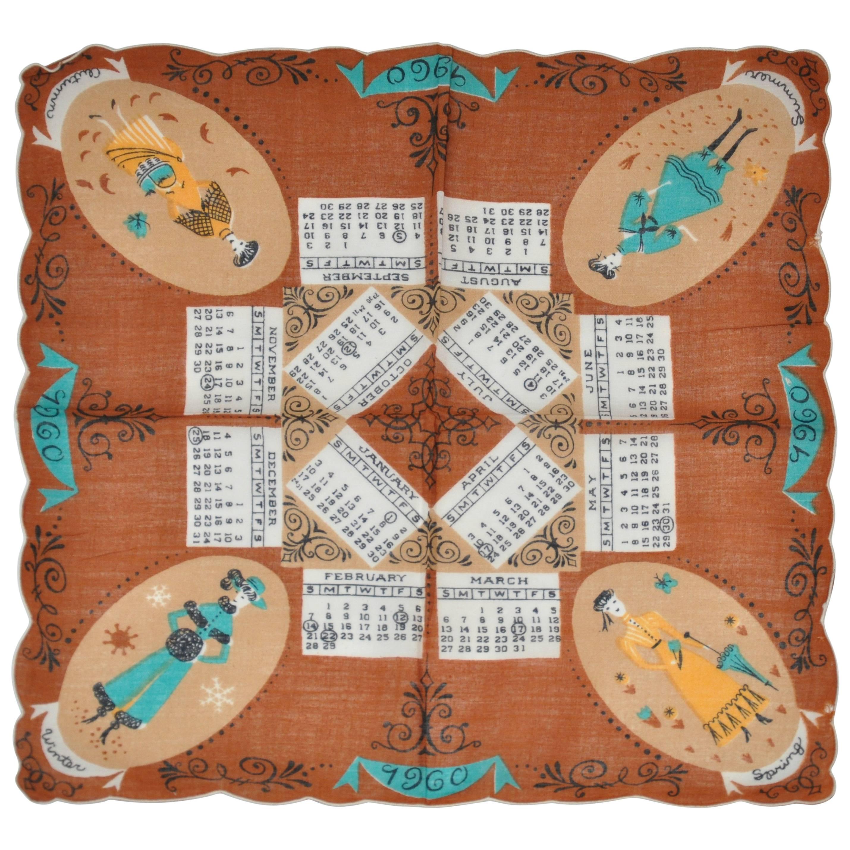 "1960" Calendar Cotton Handkerchief
