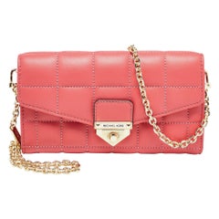 Michael Kors Rose Red Quilted Leather Large Soho Wallet On Chain