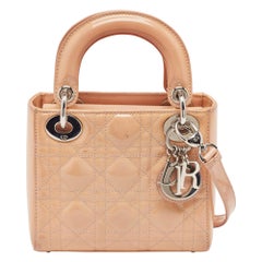 Dior Beige Cannage Patent Leather Mini Lady Dior Tote
