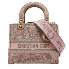 Dior Pink/Grey Embroidered Canvas Medium Lady D-Lite Tote