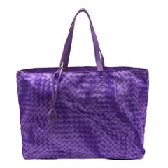 Bottega Veneta Purple Intrecciolusion Nylon and Leather Medium Tote