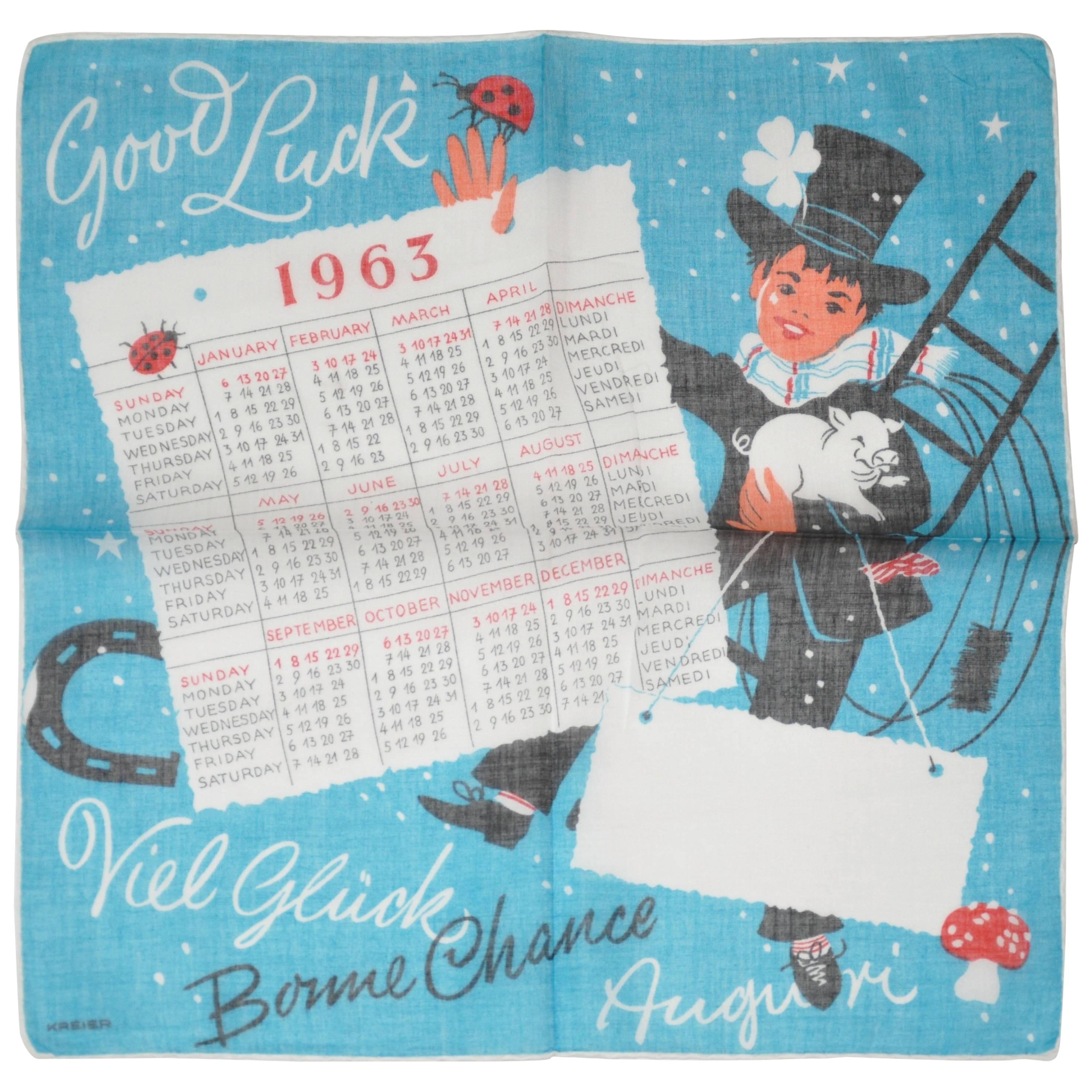 Mouchoir à main en coton calendrier « 1963 » en vente