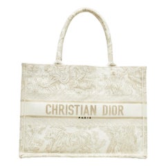 Dior Gold/White Toile De Jouy Embroidered Canvas Medium Book Tote